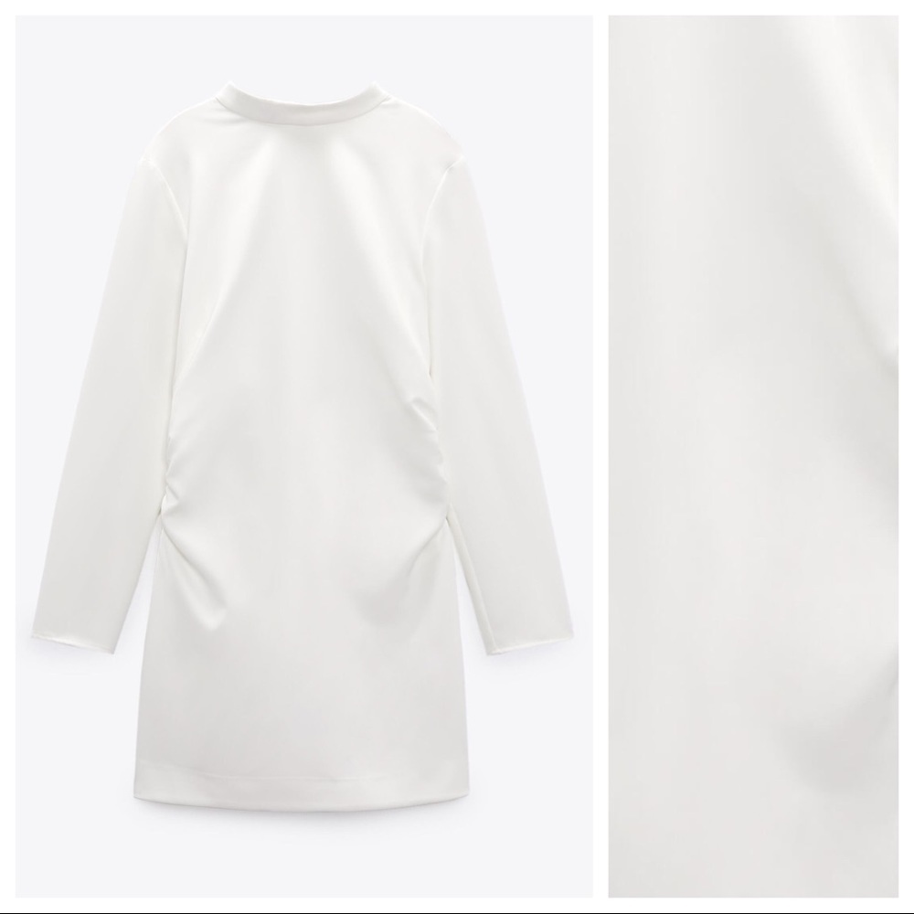 🌹NWT. Zara Ecru Mini Dress with Ruching, High Collar. Size S. - Picture 5 of 9